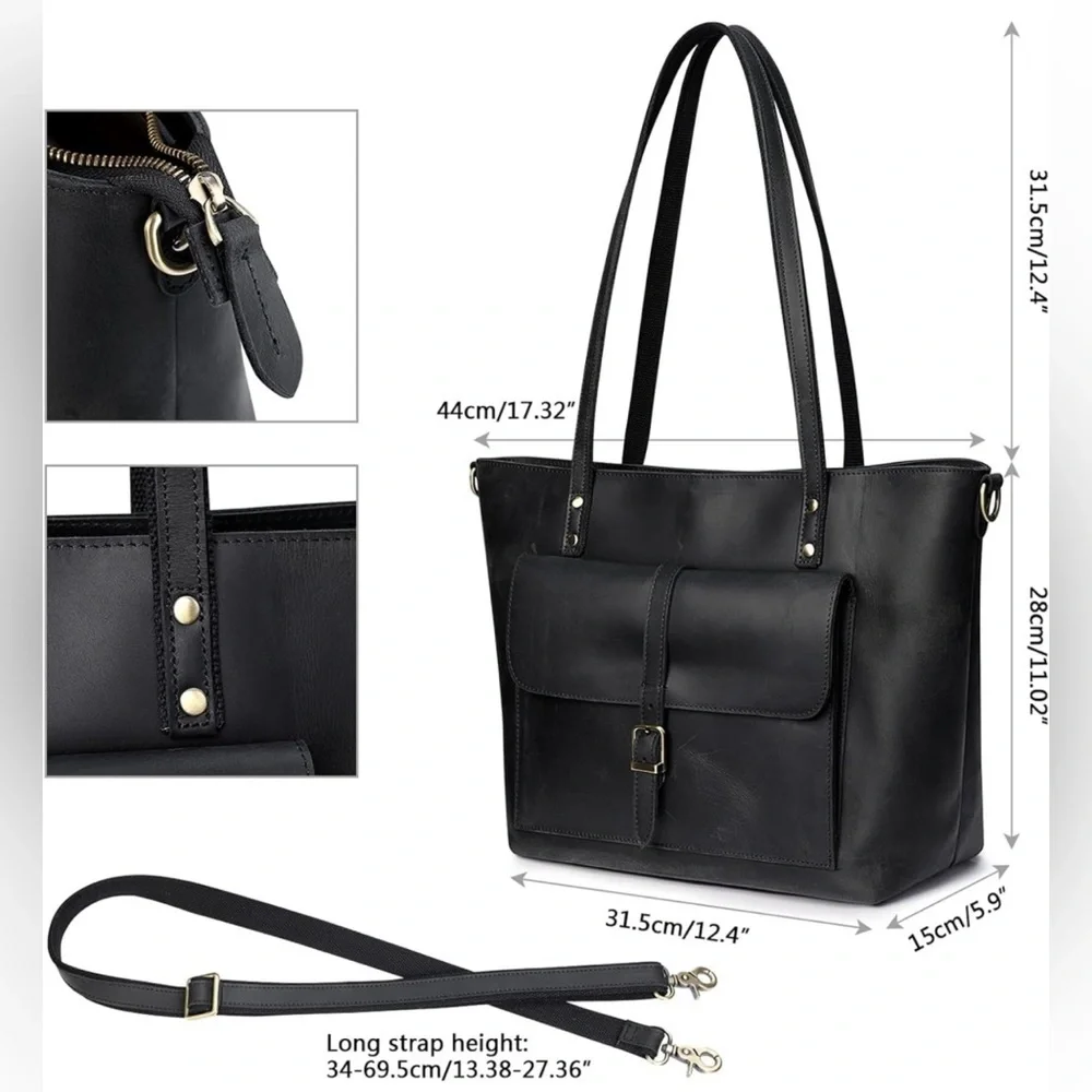 S-ZONE Women Vintage Genuine Leather Tote Bag Large Shoulder Purse Work Handbag
